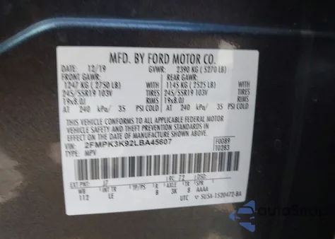 2020 Ford Edge Titanium z USA, uszkodzony, nr VIN 2FMPK3K92LBA45607